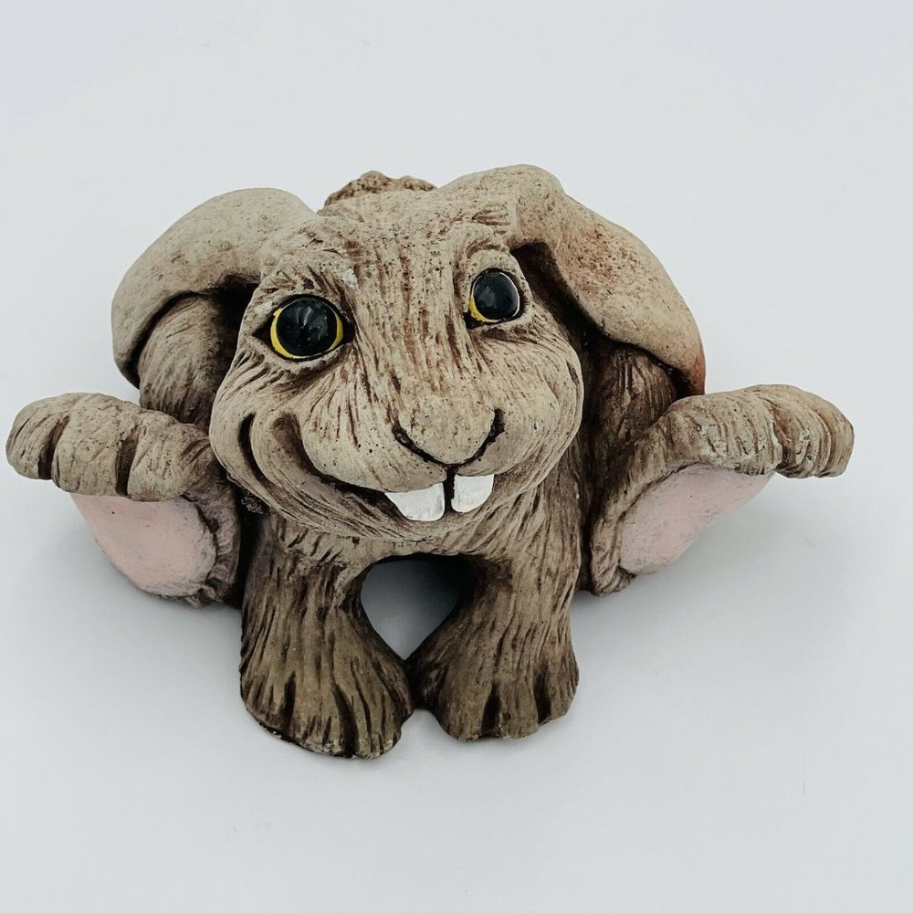 Vintage Clay Folk Art Bucktooth Bunny Rabbit For Easter Decor or Garden/Lawn Art